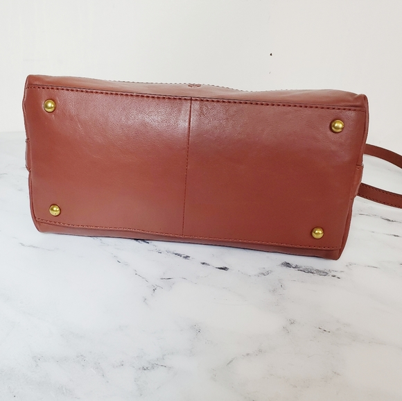 Frye Ring Dome Cognac Satchel Leather Handbag - Picture 6 of 8